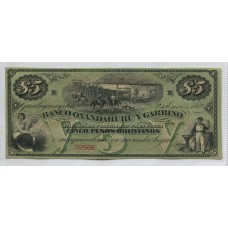 ARGENTINA 1869 BANCO OXANDABURU y GARBINO BILLETE DE $ 5 PICK S-1783r SIN CIRCULAR UNC